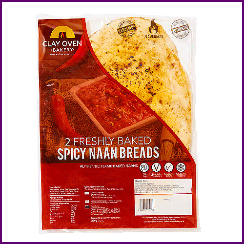2 Freshly baked spicy Naan breads